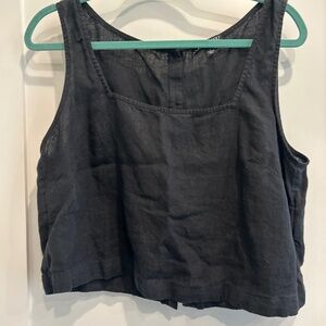 J.Crew black cropped square neck linen tank with buttons down back
